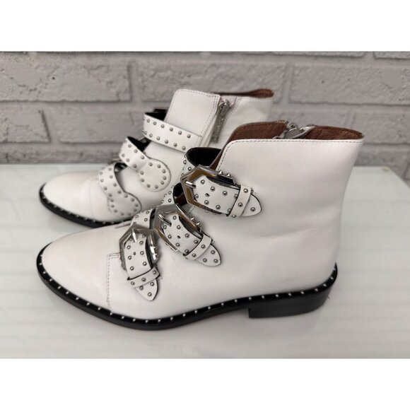 Gianni Bini Harlee Women’s Triple Buckle Zip Studded White Leather Bootie 7.5M - Picture 2 of 11